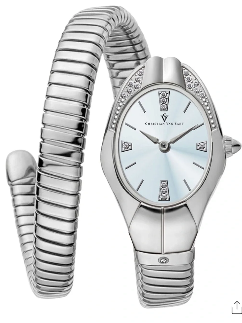 Silver Women's Snake Watch Analog Wristwatch with Light Blue Dial